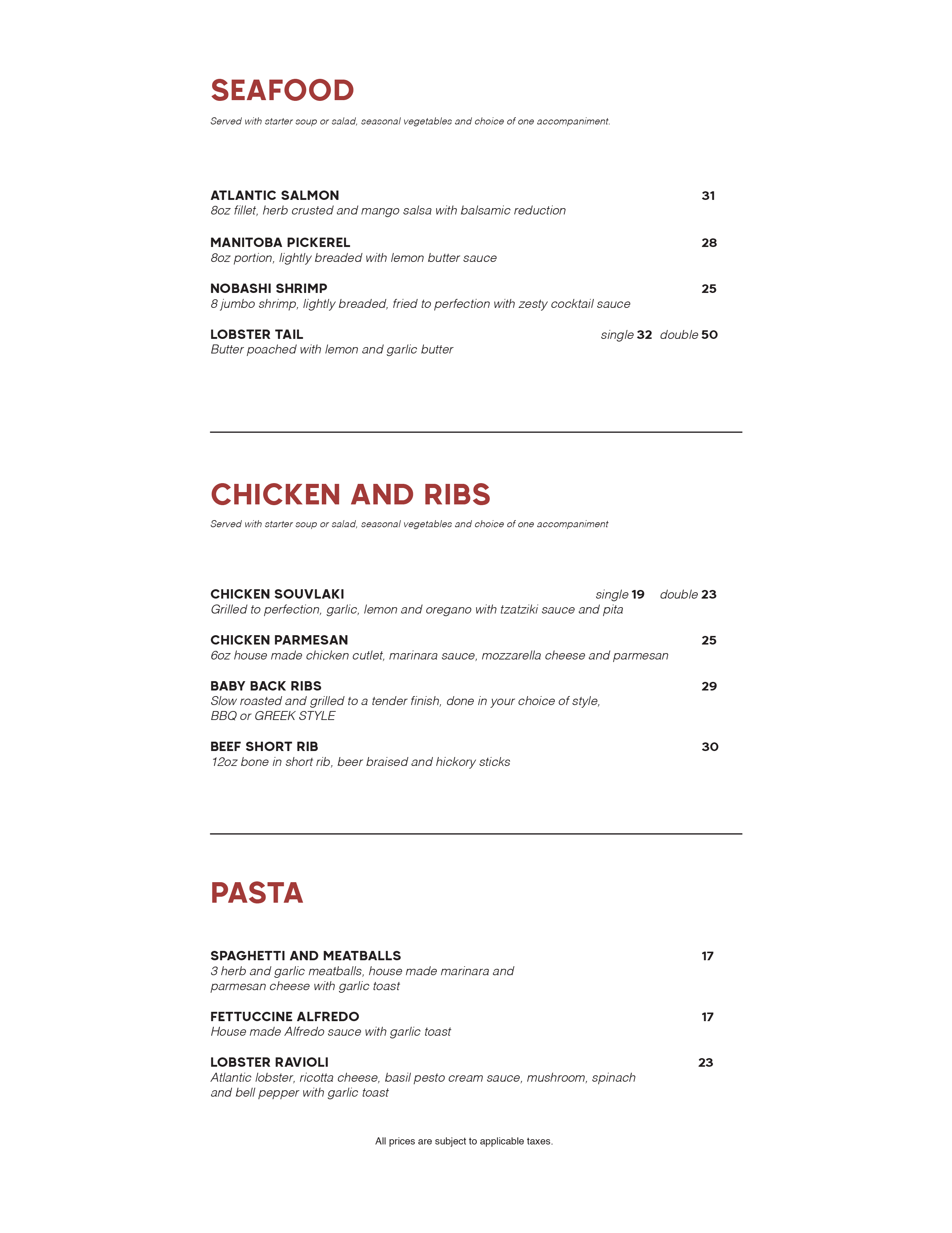 Menus Cork & Flame